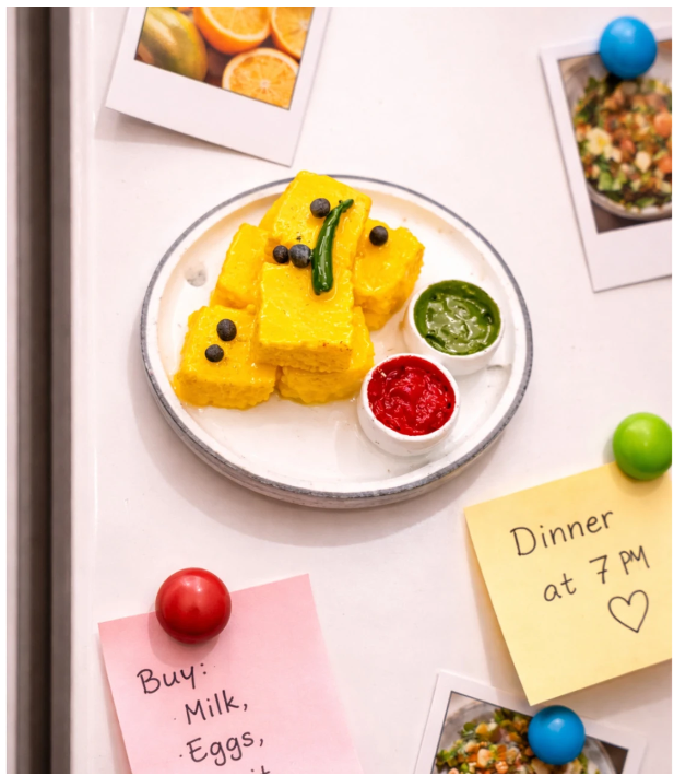 Petika Dhokla Fridge Magnet | Handmade Polymer Clay Miniature | Gifting, Kitchen & Office Decor - Image 2