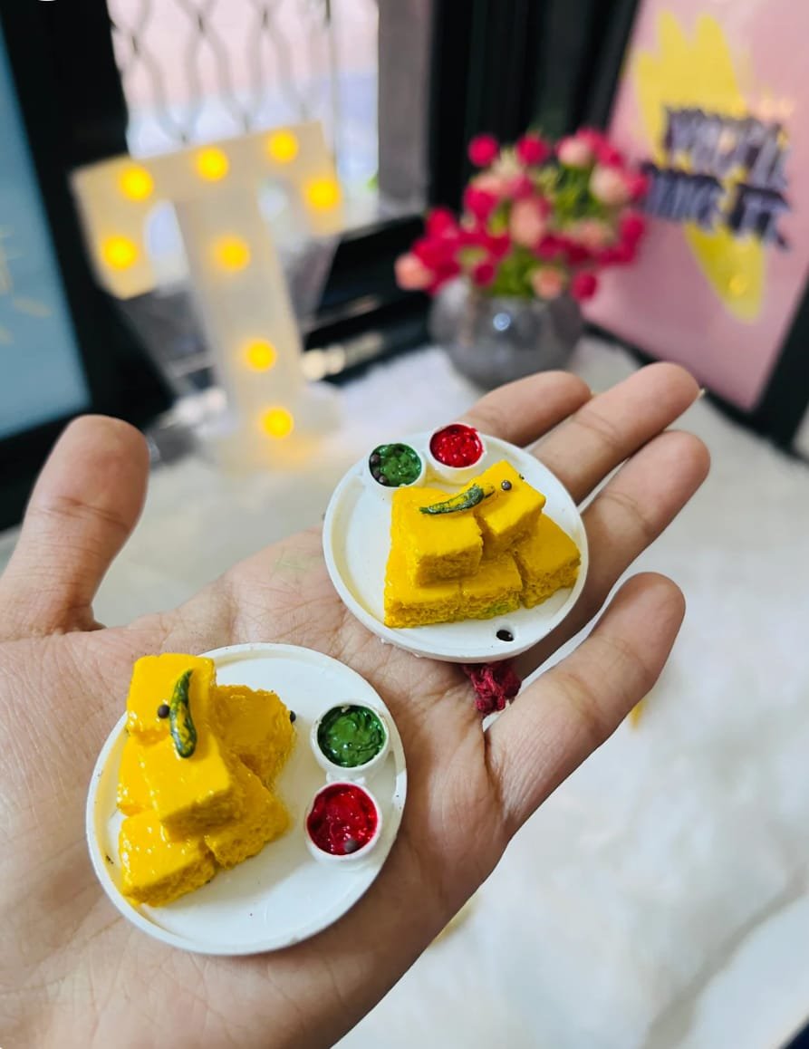 Petika Dhokla Fridge Magnet | Handmade Polymer Clay Miniature | Gifting, Kitchen & Office Decor - Image 3